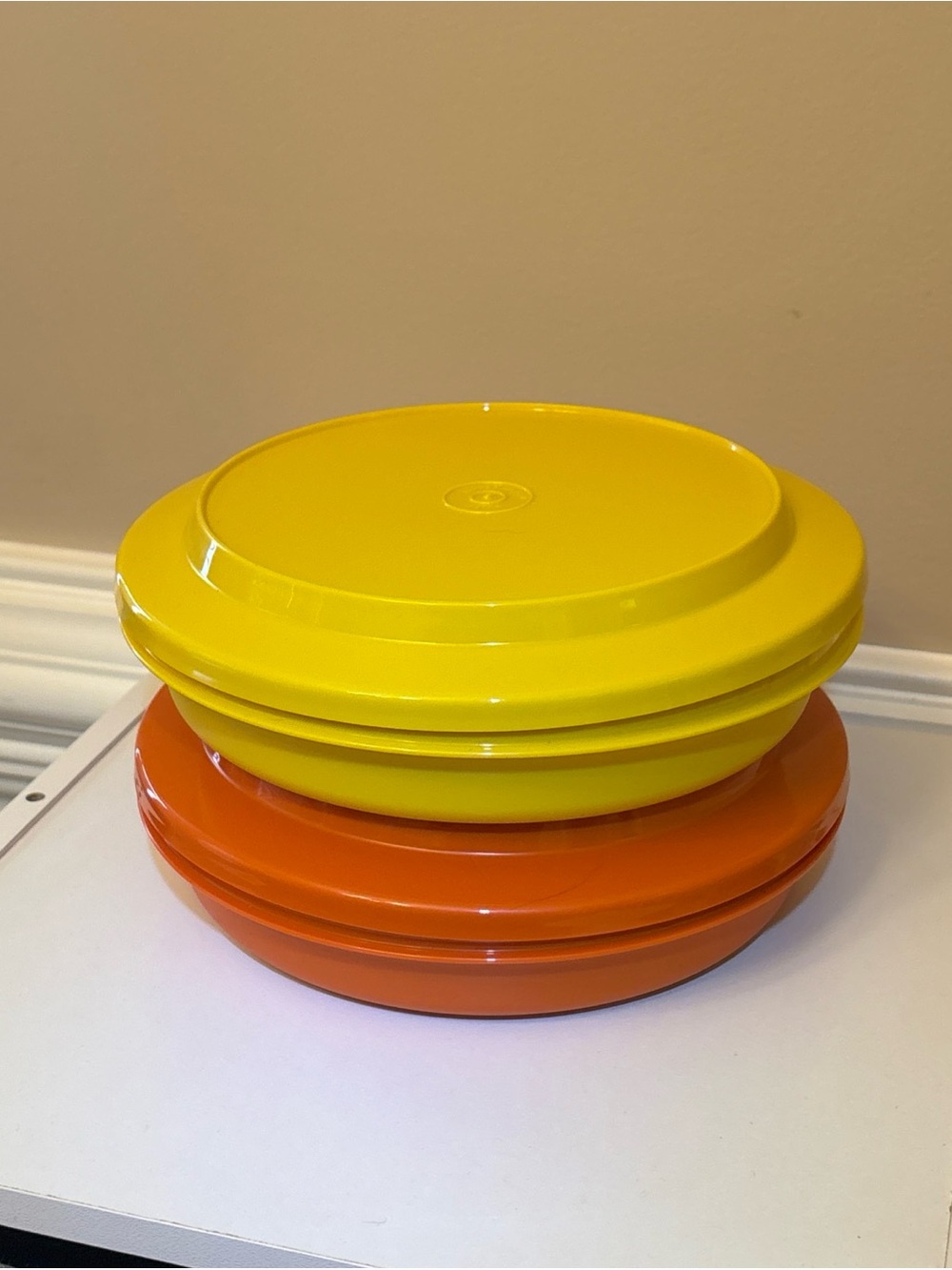 Vintage Tupperware Seal-N-Serve Bowls (1206) & Lids (1207) Orange & Yellow